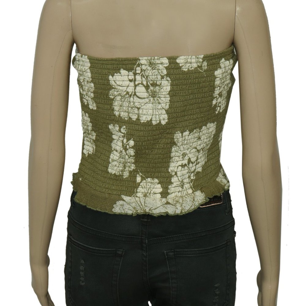 Free People Poppy Tube Top Army Green Combo Strapless Smocked XS - Picture 7 of 8